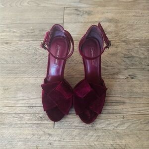 ANTONIO MELANI Wine Velvet Knotted Ankle-Strap Heels